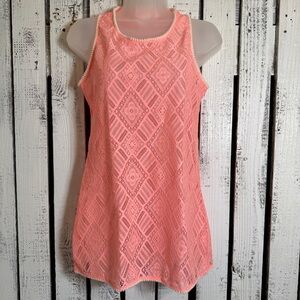 O’rageous Full Lace Pink Floral Tank Top Size Large Boho Unique Beach Romantic